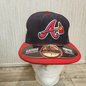 Atlanta Braves New Era Authentic‎ On Field 59Fifty Fitted Hat Cap Black Red